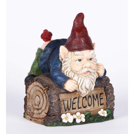 Hi-Line Gift 75616-T Welcome Sign Gnome Crawling Over Tree Trunk