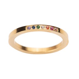 LuckyLy Anillos para Mujer Rainbow – Anillos Acero Inoxidable Baño de Oro 18k y Zirconia Cúbica Arcoíris – Talla 8