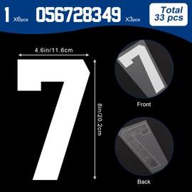 33 Pcs 8 Inch Iron on Numbers Jersey Heat Transfer Numbers Big 0 to 9 Heat Press Numbers Stickers for Sports T Shirts Football Basketball Baseball Team Uniform Fabric Clothing (White)