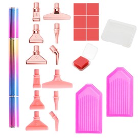 papasgix 5D Diamond Painting Accessories Pens Tools Kit, Metal Tips Point Drill Pen with Clay, Diamond Art Pens for Adults Kids Beginners DIY Painting Nail Art (Colorful Rosegold)