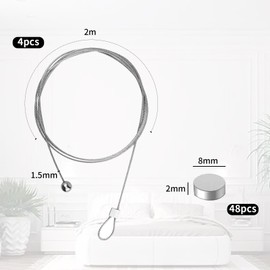 Oiieco Pack of 4 Photo Wire Rope with 48 Magnets, Stainless Steel Photo Line with Clips, Picture Hanging Rope, Metal Photo Wire for Hanging Photos, Postcards