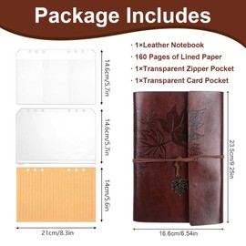 Leather Journal Notebook,A5 Refillable Recycled Leather Bound Personal Diary,100GSM Paper Travel Journals Gifts,Retro Spiral Notebook for Women Men Teenager Diary Writing Gifts(Red Brown)