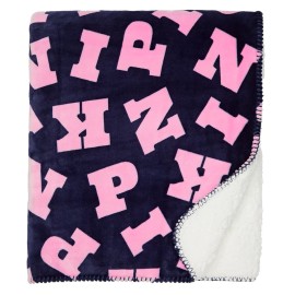 Victoria's Secret Pink Sherpa Blanket Navy Blue Pink Tulip Logo 60" x 50" 💗💖💗