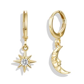 Moon and Star Hoop Earrings for Women Trendy Sun and Moon Earrings Small Hoop Earrings Dainty Minimalist Geometric Huggie Earrings Fashion Jewelry Gift For Her