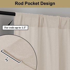 Lecloud Serena Semi-Sheer Linen 96 Inch Curtains, Soft Faux Linen Textured Window Drapes, Privacy Window Treatments for Long Windows Decor (Each 40 W x 96 L, 2 Panels Set, Linen)