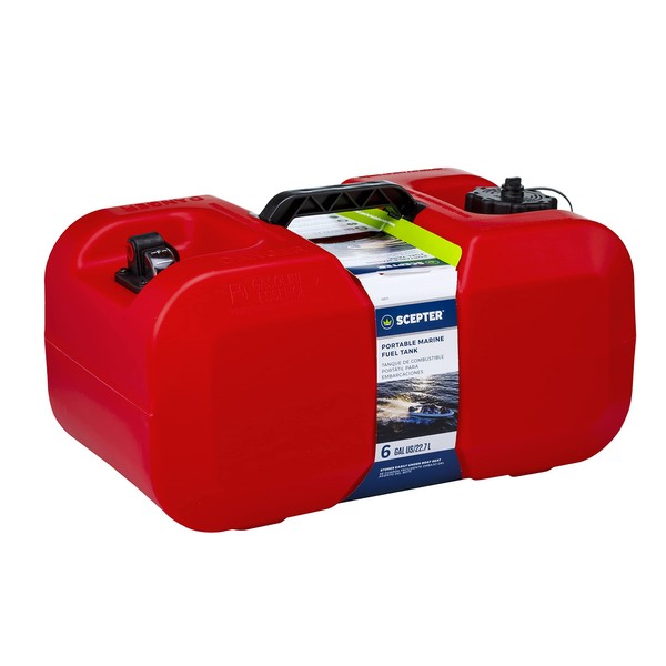 Scepter 10511 Rectanglular 6 Gallon Under Seat Portable Marine Fuel Tank With Handle, 19-Inches x 12-Inches x 10-Inches, Red