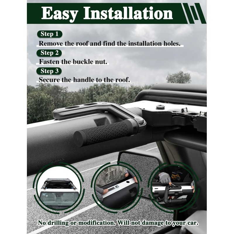 JROAD Bronco Aluminum Grab Handles Roll Bar Non-Slip Grip HandlesCompatible