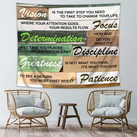 Riyidecor Inspirational Quotes Tapestry Wooden Board Motivational Positive Words Rustic Farmhouse Wall Art Hanging 59Wx51H Inch Room Decor Vintage Office Bedroom Living Room Dorm Wall Home Decor