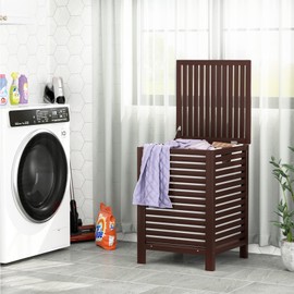 Homykic Bamboo Laundry Hamper with Lid, 120L Large Clothes Laundry Sorter with Removable 2-Section Liner Bag, Raised Laundry Basket Organizer for Clothing, Bathroom, Bedroom, Laundry Room, Espresso