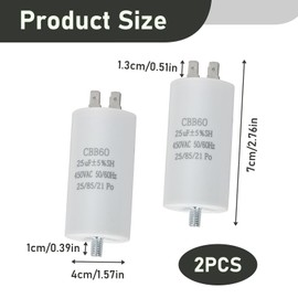 2 x CBB60 25µF 450V Starting Capacitor 25uf for Single-Phase Motor, Motor Capacitor 40 x 70 mm, Voltage 450 V AC, Ideal for Washing Machines, Dryers, Pumps, Refrigerators