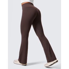 CRZ YOGA Womens Butterlift Hidden Scrunch Butt Flare Leggings 31" - No Front Seam High Waist Bootcut Yoga Pants Booty Casual Hot Fudge Brown Medium