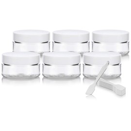 Clear PET Plastic (BPA Free) Refillable Low Profile Jar with White Lid - 2 oz (6 Pack)