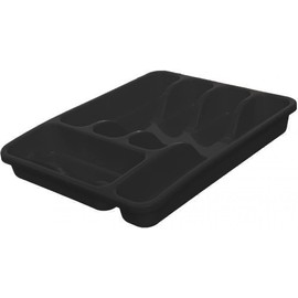 ECO 5 Compartment Plastic Cutlery Holder Tray Drawer Organiser Rack (Black) 35x28 cm