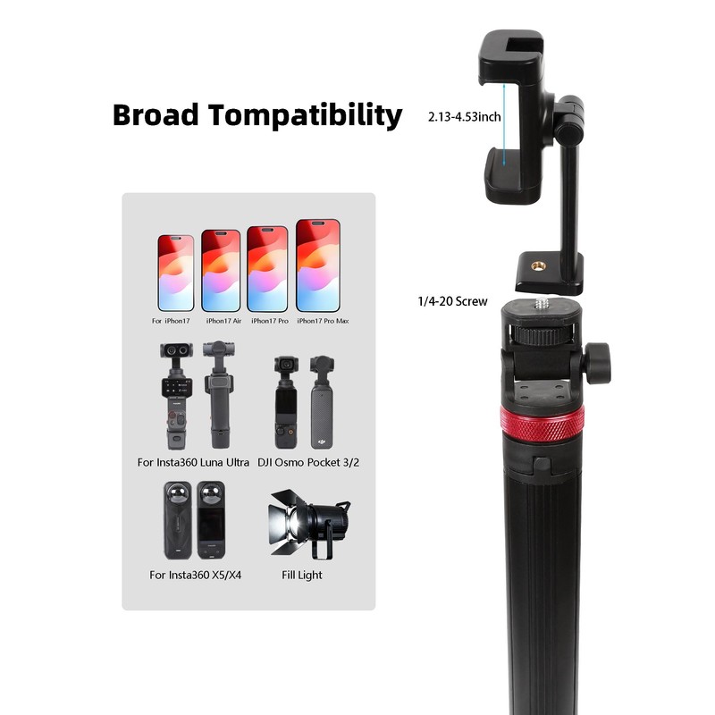 81" Expandable Selfie Stick Tripod for Insta360 Luna Ultra &