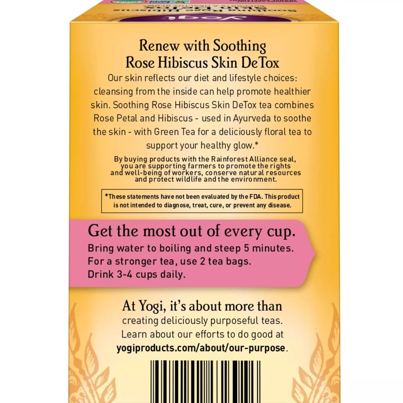 Yogi Organic Rose Hibiscus DeTox Tea 16 Count Herbal Skin