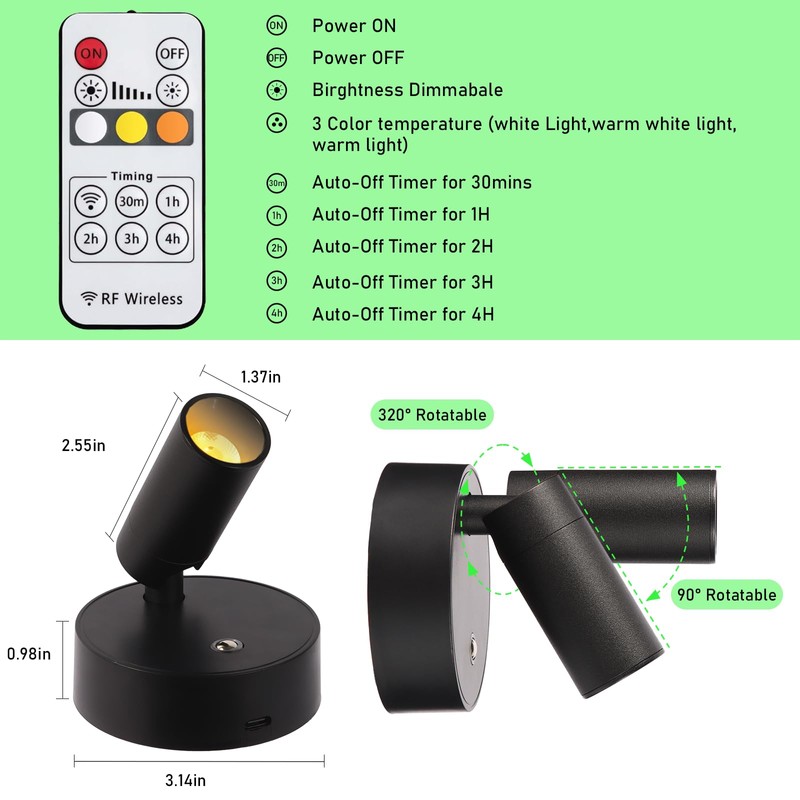 VIGMOJ Wireless LED Spotlight, Rechargeable Floor Uplighting Indoor, Battery Operated