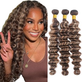 10 12 14 Inch P4/613 Bundles Highlight Deep Wave Human Hair Bundles Two Tone Dark Brown Mixed With Blonde Bundles Human Hair Highlight Blonde Bundles 613 Bundles