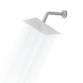 Lordear Rain Shower Head 6 Inch Solid Ultra Thin 304 Stainless Steel Adjustable Square Rainfall Shower Head Waterfall Full Body Coverage with Silicone Nozzle 6” Waterfall Showerhead,Brushed Nickel