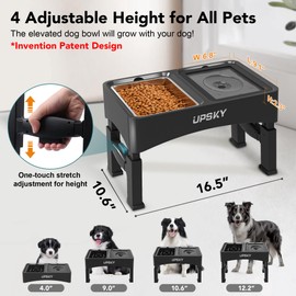 UPSKY 3-in-1 Elevated Dog Bowls Slow Feeder, Adjustable Stand, Stainless Steel Food & No Spill Pet Water Bowl for Small Medium Dogs