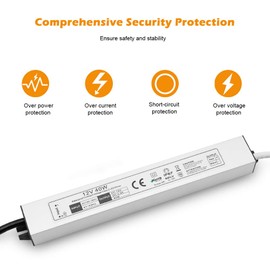 LED Driver Waterproof IP67 40W 12V LED Power Supply Transformer Adapter 110V AC to 12V DC Low Voltage Output with 3-Prong Plug 3.3 Feet Cable for LED Strip Lighting, Outdoor Use