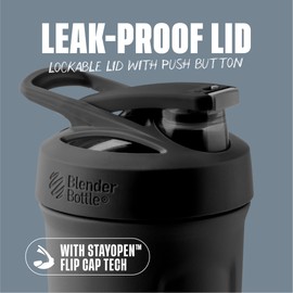 BlenderBottle Strada Shaker Cup Insulated Stainless Steel Water Bottle with Wire Whisk, 24-Ounce, Black