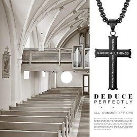 OIDEA Herren Bibel Kreuz Halskette: Schwarz Philippians 4:15 Bibel GebetKreuzanhänger mit Venezianischer Kette aus Edelstahl Weizenkette mit Kreuz Anhänger Geschenk für Männer Sohn Vater