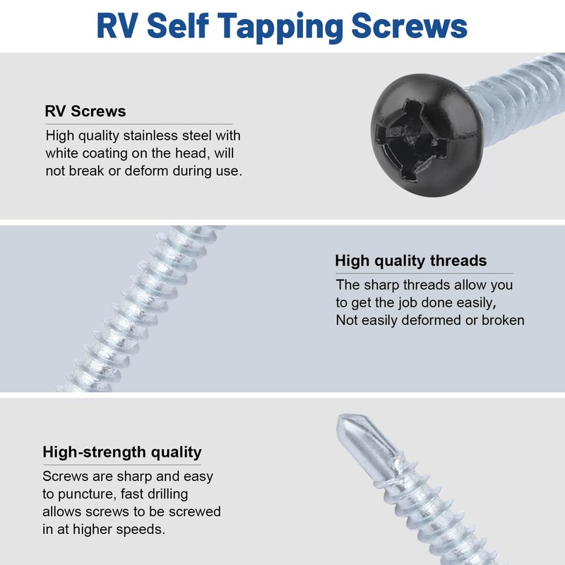 Pan Head Metal RV Screws Black #8 X 1/2" for