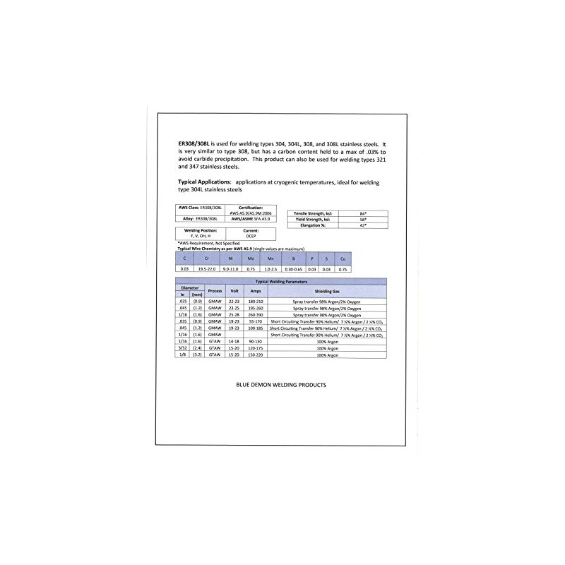 Blue Demon ER308L X .030 X 2LB Spool stainless steel