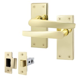 EAI Polished Brass Door Handle & Latch Set | 1 Pair Internal Handles on Backplate with Latch (64mm) | Straight Pattern