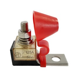 F.S.P 125 Amp MRBF Terminal Fuse Block Kit (Fuse Included) – Single Stud 5/16'' (M8) Compact High-Amp Marine Rated Battery Fuse – 58V DC Maximum, IP66 Waterproof (125A)