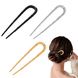 3 Pcs French Hair Pin, Textured Metal Hair Pins Fork for Buns, French U-Shaped Hairpins, Hairstyle Pins Thick Hairpin, U-Shaped Updo Accessories Updo Hairpin Thick for Women and Girls