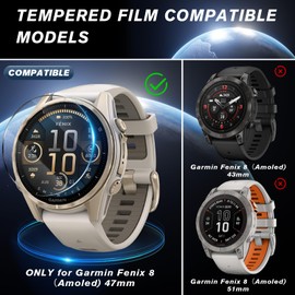 NECARSIN 3 Pack Screen Protector for Garmin Fenix 8 47mm AMOLED Smartwatch,9 Hardness High Definition Anti-Scratch Bubble Free Clear Tempered Glass protective film