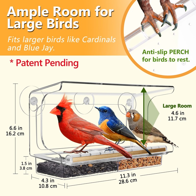 LUJII Shatterproof Window Bird Feeder with Strongest Suction Cups, Wild
