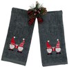 Christmas Gnomes Towel Set: Grey Hand Towels with Red White