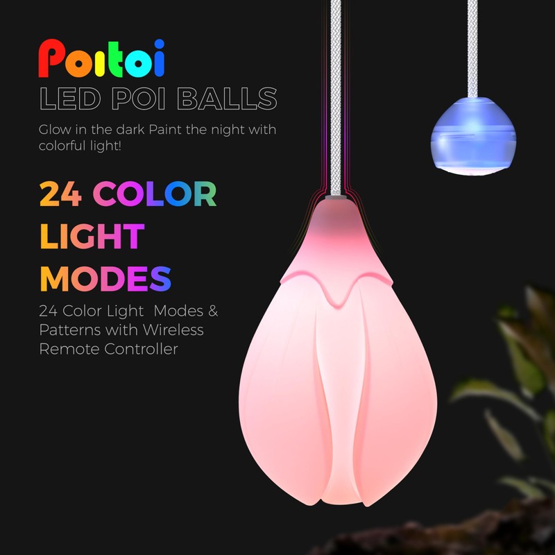 POITOI LED Poi Balls Rechargeable with 34 Vibrant Color Light