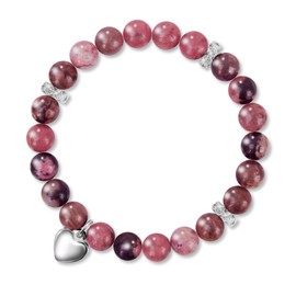 AULEEP Rhodonite Beaded Bracelet for Women, Inspirational Healing Stones Energy Heart Charm 8mm Pink Crystal Bracelet, Natural Stones Gift for Mom, Birthday Gifts for Grandma Aunt Auntie Teacher