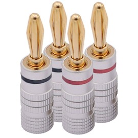 4 x Banana Plug Speakers 1 Pair - 24K Gold-Plated Screwable - Speaker Cable 0.75 mm to 4 mm - HiFi AV Receiver Audio Cable Connector Spring Connector Lamella Plug | Silver