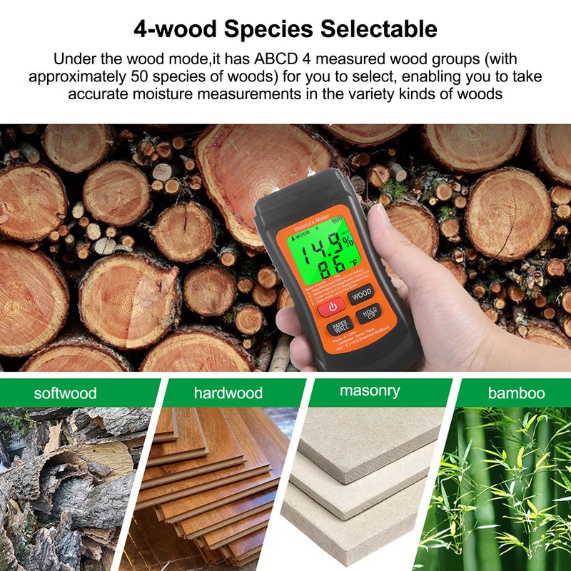 Moisture Meter Wood Moisture Detector Intelligent Temperature Humidity Measuring Digital