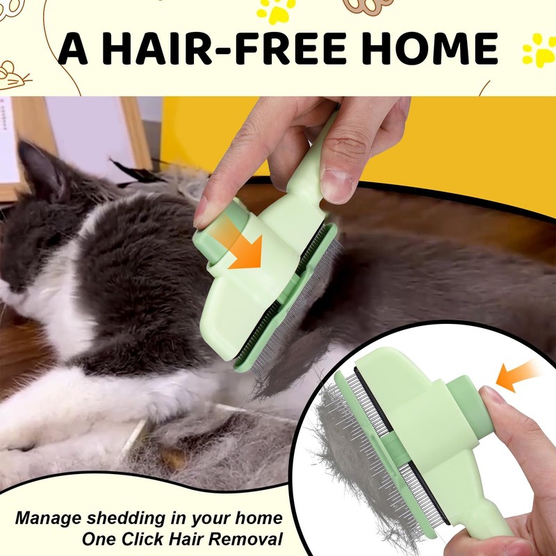 Cat Comb with Release Button, Cat Brush for Short or