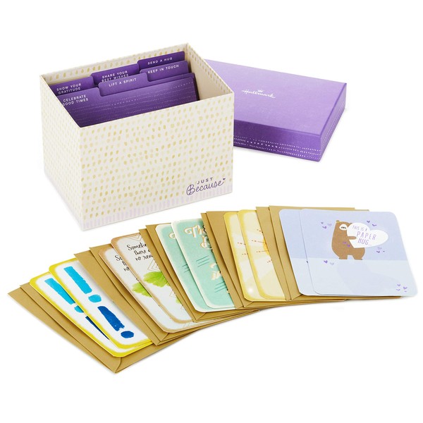 Hallmark Just Because Cards Assortment with Card Organizer Box (Pack of 10)—Congratulations, Sympathy, Thinking of You, Friendship