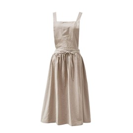 angxiong Cotton Linen Aprons Plain Japanese Style Cross Back Apron Retro Literature Art Flower Shop Clothing for Women Kitchen Cooking Aprons, 02