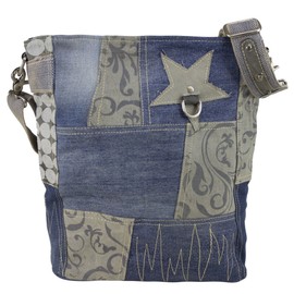 Sunsa Damen Blaue Umhängetasche. Große Canvas Schultertasche. Crossbody Bag aus recycelte Jeans. Nachhaltige Tasche. Damentasche als Geschenk
