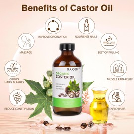 32Pcs Castor Oil Pack with Castor Oil Organic Cold Pressed Glass Bottle 8oz, Cotton Caster Oil Wrap for Waist Back Neck Arm, Self-Adhesive for Convenient Use