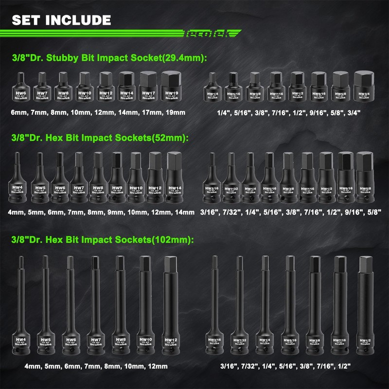 TecoTek 84-Piece 3/8-Inch Drive Master Hex Bit Impact Socket Set,