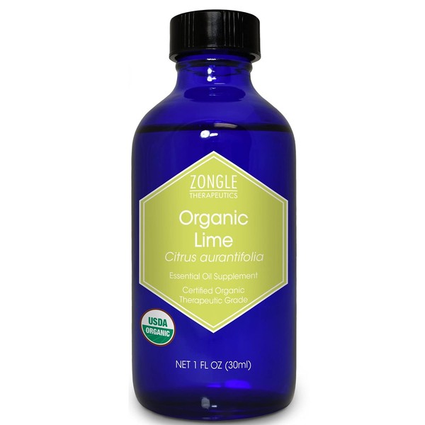Zongle USDA Certified Organic Lime Essential Oil, Safe To Ingest, Citrus Aurantifolia, 1 oz