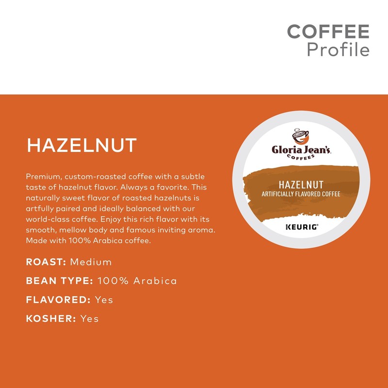 Gloria Jean's Hazelnut Keurig Single-Serve K-Cup Pods, Medium Roast Coffee,