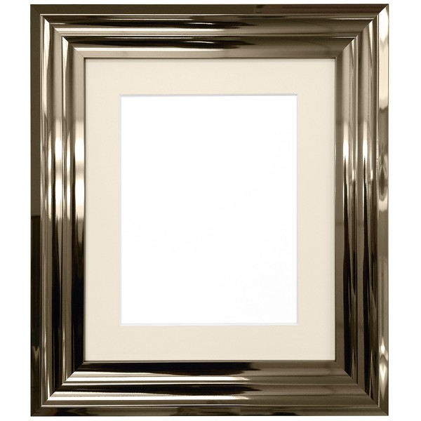 FRAMES BY POST Firenza High Gloss Gunmetal Picture Photo Frame with Ivory Mount Plastic Glass A4 for Image Size 9\"x6\
