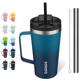 BJPKPK Insulated Tumbler with Handle, 18oz Insulated Tumblers with Lid and Straw, Stainless Steel Metal Water Bottles, Coffee Travel Mugs, Cups, Sea