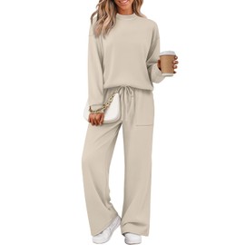 LILLUSORY Womens Lounge Two 2 Piece Sets Fall 2025 Sweatsuit Sweat Suit Matching Fashion Outfits Clothes Clothing Trendy Airport Travel Winter Tracksuit Pajamas Wide Leg Pants Workout Apricot L