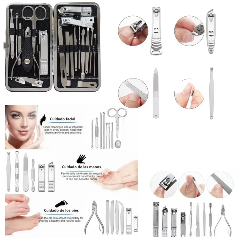 Set Manicure Pedicure Acero Inoxidable 19 Piezas Para Uñas de